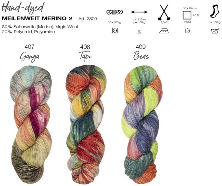 Meilenweit Merino Hand-Dyed handgefärbte Wolle und Garn Farbkarte 1