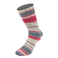 0119 - Silber-/Mittel-/Dunkelgrau/Orient-/Tomatenrot/Ecru Gestreift