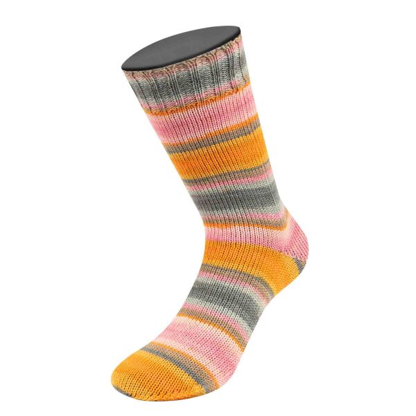 0132 - Orange/Dottergelb/Lachsorange/Grau/Graubeige/ Zartrosa/Rosa/Nelke/Hellgrau Gestreift